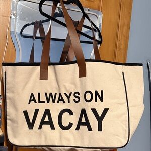 Canvas Tote Bag with Brown Straps